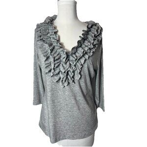 Casual Express Gray Long sleeve Knit ruffled Collar Women’s‎ Size Large
